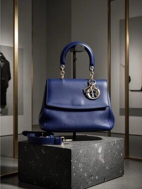 Christian Dior Blue Leather Top-Handle Women's Bag with Charm